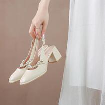 French Retro Back Hollow Toe Shoes Womens 2024 Spring and Summer New French Style Buckle Strap Thick Heel Mary Jane Shoes