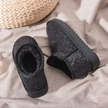 2023 New Winter Snow Boots Womens Short-Tube Sequined Flat Short Boots Plus Velvet Thickened Non-Slip Slip-on Lazy Shoes