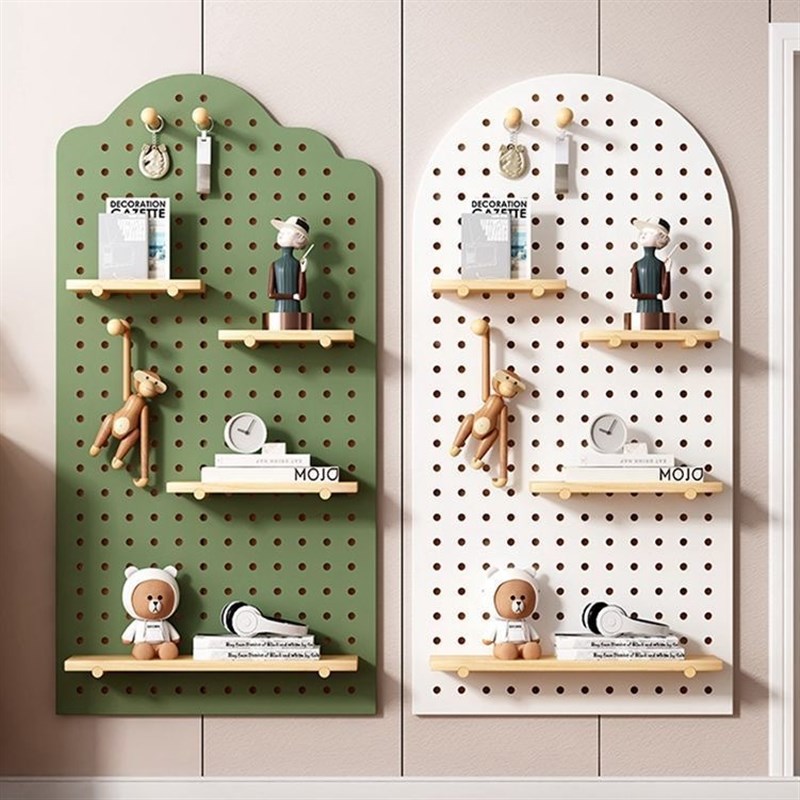 Hole board wall storage rack solid wood board decorative wall display rack wall O partition storage indoor storage rack