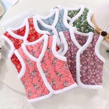 Baby Vest for Girls and Boys, Stylish Large Floral Autumn and Winter Clothing, New Chinese Style Vest for Outer Wear, Children's National Style Padded Warm Clothing
