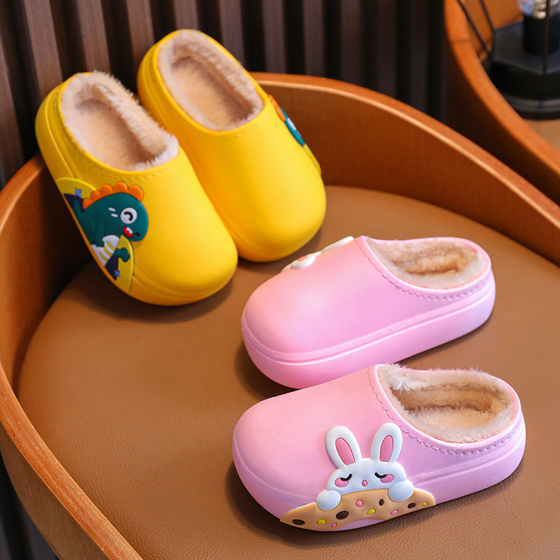 Children's Waterproof Slippers, Winter Non-Slip Boys' Cotton Slippers, Girls' Indoor Warm Kids' Parent-Child Shoes, Baby Furry Shoes