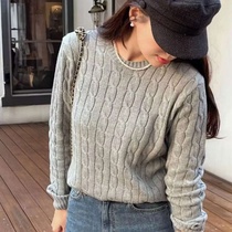 RL拉夫刺绣战马羊毛衫女麻花纯色毛衣新款宽松慵懒风上衣短款厚款