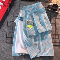 Balabala boys plaid shirt 2023 summer new short-sleeved shirt for big children pure cotton western-style childrens half