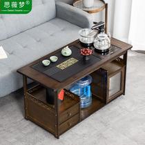 Mobile tea table household tea table solid wood tea cart living room coffee table sofa side cabinet tea set tray kettle integrated