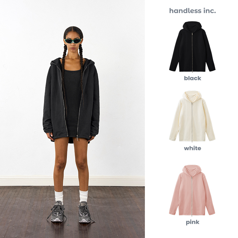 Handless Inc European and American Street Style Hooded Sweatshirt Cardigan Series - Long Hooded Loose Zipper Sweatshirt Handless Inc European and American Street Style Hooded Sweatshirt Cardigan Series - Long Hooded Loose Zipper Sweatshirt