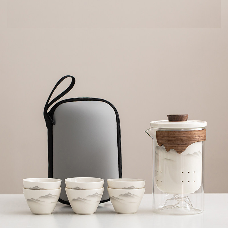 Glass travel tea set portable quick cup set