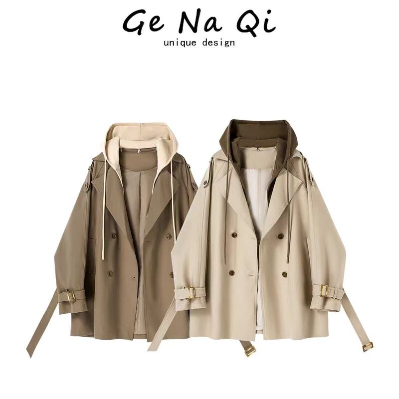 Plus Size 150kg High-End Workwear Style Detachable Hooded Jacket for Women Spring & Fall Loose Mid-Length Hip-Covering Windbreaker