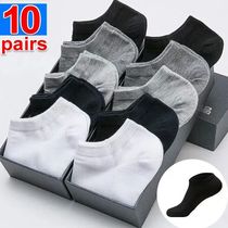 pairs Men Cotton Socks Solid Color Low Cut Black White Gray