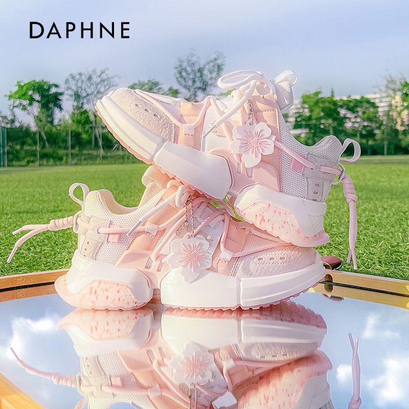 Daphne Pink Dad Shoes for Women 2026 New Spring and Autumn Mesh Breathable Casual Shoes Thick-Soled Cherry Blossom Sneakers