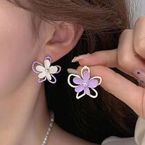 Purple pearl flower earrings gentle and ladylike high-end asymmetric earrings 2024 spring and summer new earrings