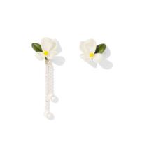 Asymmetrical Gardenia Tassel Earrings for Women Summer Forest Lady Pearl Earrings 2024 New Style
