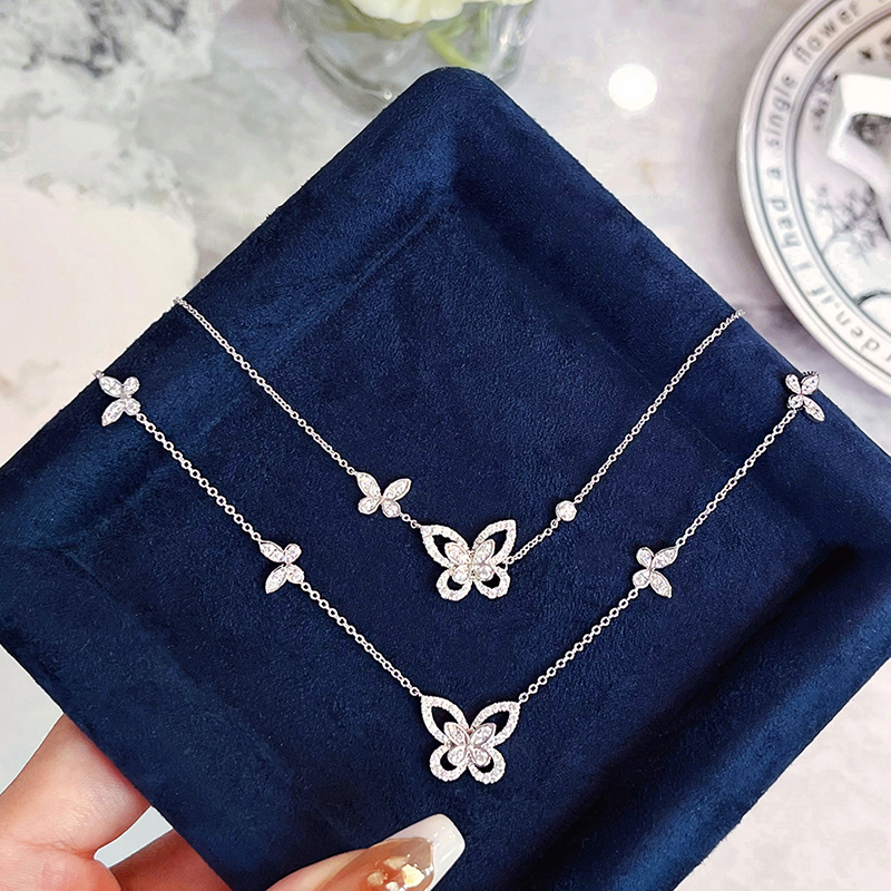 S925シルバーメッキプラチナ25ファントムバタフライネックレスGFライトラグジュアリーニッチ鎖骨チェーン女性ジュエリークラフト