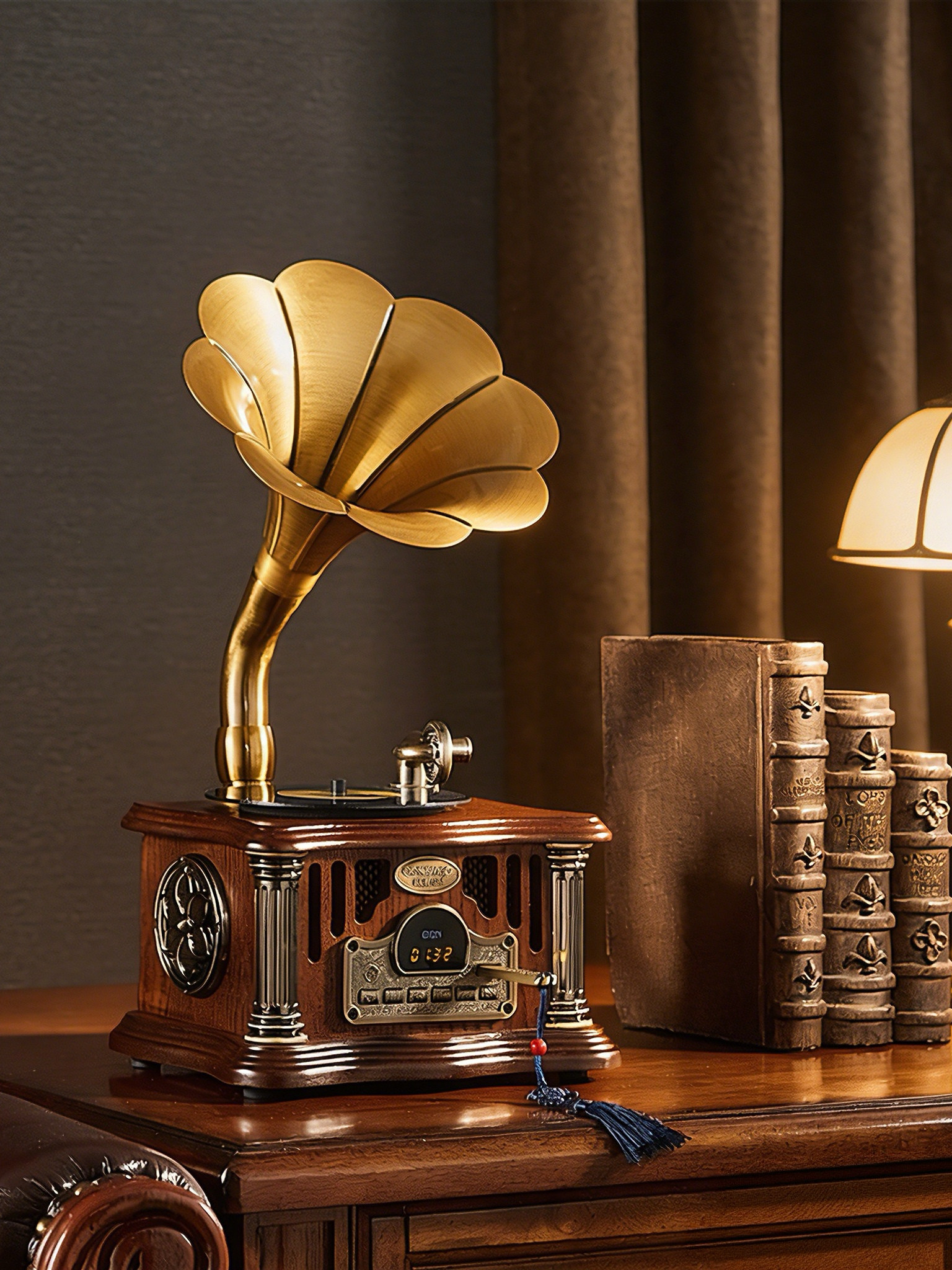 Retro Rechargeable Bluetooth Speaker Outilino Antique Mini Vinyl Record Player Decorative Ornament Birthday Gift