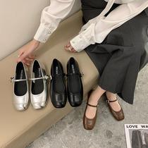 2024 new ballet shoes for small people with increased height one-line buckle square toe retro shallow mouth versatile Mary Jane single