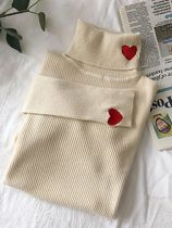 2024 Knitted Women Sweater Ribbed Pullovers Heart Embroidery