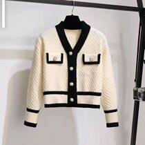 Autumn And Winter Color-blocking Knitted Top Women Cardigan