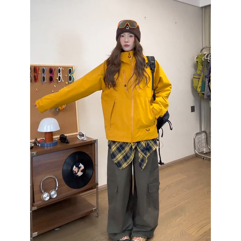 Mustard Yellow Softshell Jacket for Women and Men, Spring Hiking Dopamine Outfit, Outdoor Rainstorm-Level Hooded Jacket