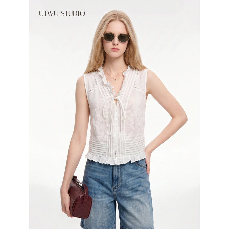 Utwu Xiaomin's "Summer Southern France Style 1Oo Linen Single-Breasted Hollow-Out Tie Sleeveless Top Utbc1048 Utwu Xiaomin's "Summer Southern France Style 1Oo Linen Single-Breasted Hollow-Out Tie Sleeveless Top Utbc1048