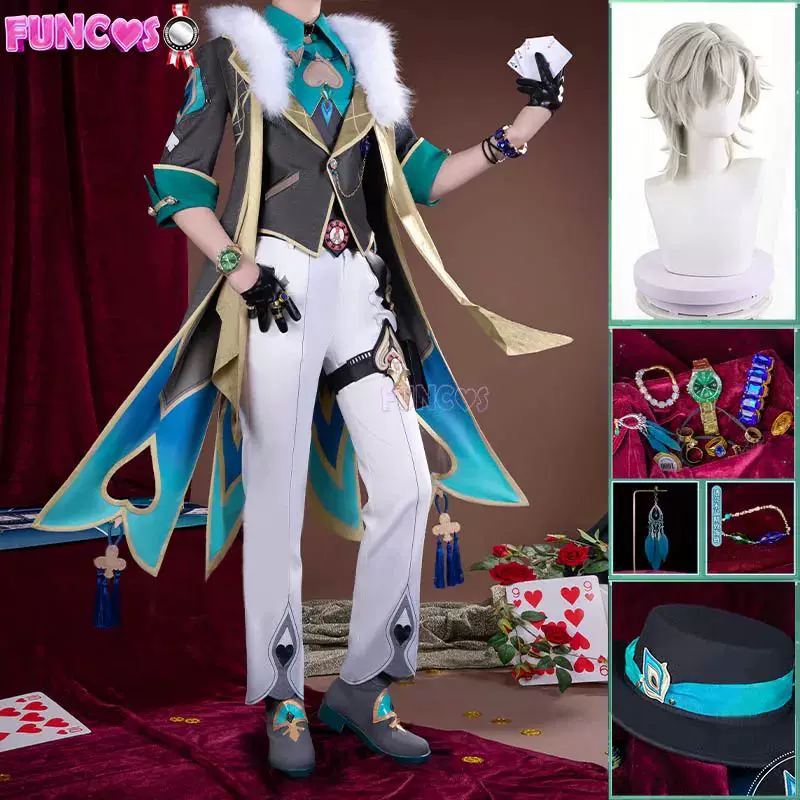 Honkai Star Rail Aventurine Cosplay Costume Wig Uniform Hat