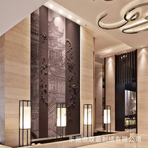 Customized new Chinese style hotel lobby embroidery embossed leather processing factory overall engineering leather carving hard bag background