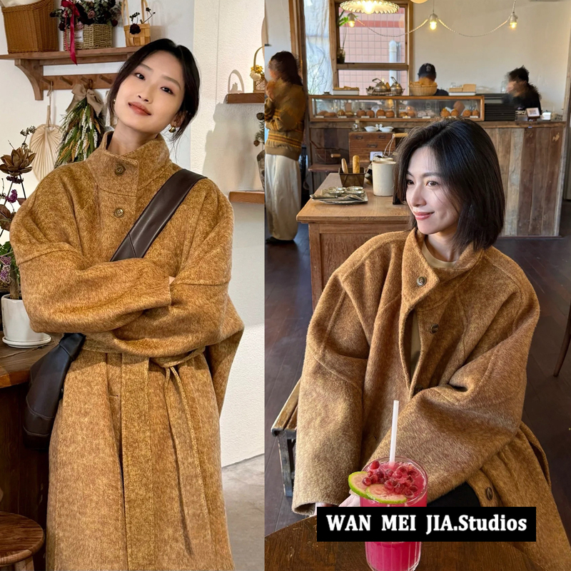 Autumn Fragrance Yellow Double-Sided Stand Collar Coat 2026 Autumn/Winter New Korean Style Atmospheric Sheep Wool Woolen Coat Long Style Autumn Fragrance Yellow Double-Sided Stand Collar Coat 2026 Autumn/Winter New Korean Style Atmospheric Sheep Wool Woolen Coat Long Style