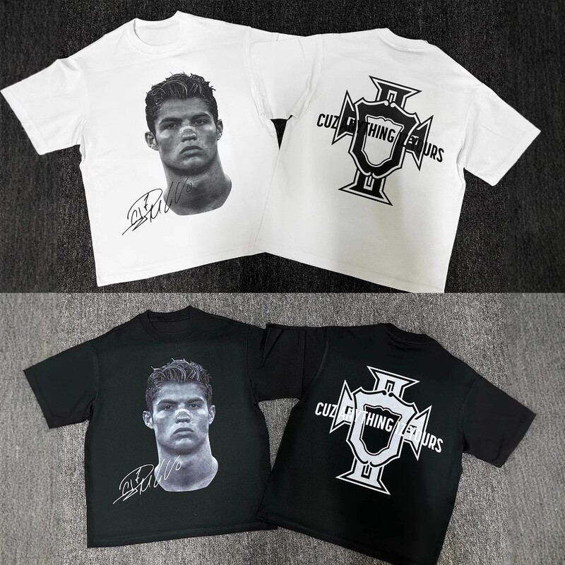 2025 Cristiano Ronaldo Football Fashion Printed Short-Sleeve T-Shirt for Men, Distressed Cotton