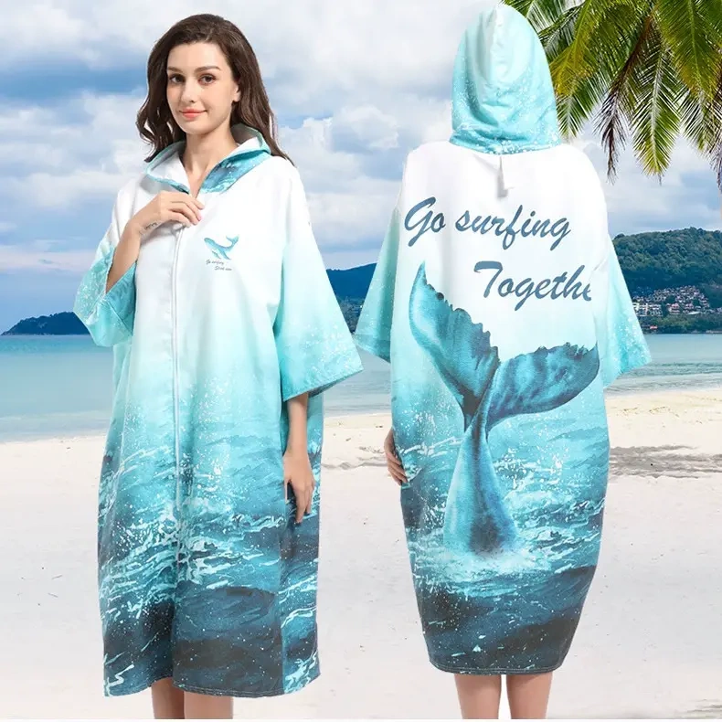 Diving and Swimming Towel, Quick-Drying Beach Changing Robe, Spa Towel, Zip-Up Surf Jacket, Poncho