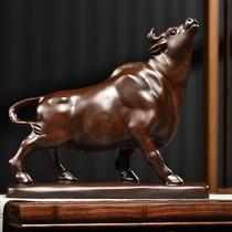 Wood carving ornaments cow solid wood carving animal zodiac home living room decoration office opening mahogany craft gifts
