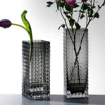 Creative square transparent light luxury glass vase water-grown flowers living room desktop home modern simple decorative ornaments