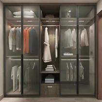 Minimalist tempered glass wardrobe door customized narrow-edge aluminum alloy frame wine cabinet door bookcase door custom-made dining side cabinet door