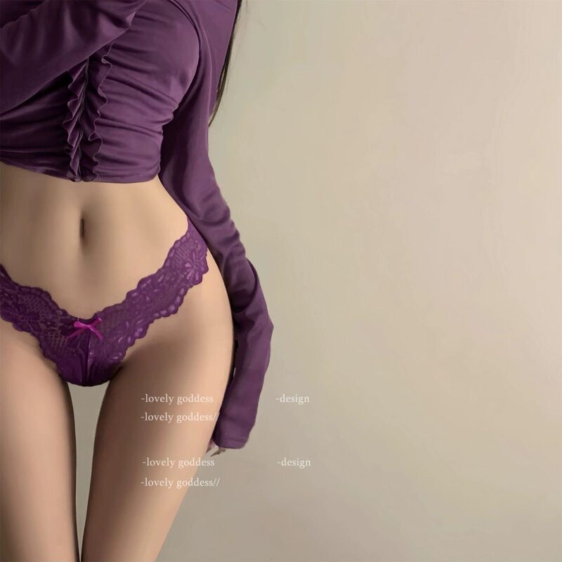High-End Women's Thong with Open Crotch, Thin Strap, Breathable, Low-Waist Bikini, Sexy Studded Panties for Women