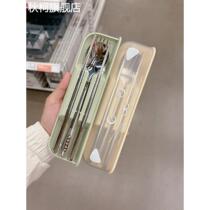 Stand-up work outdoor student tableware set 304 stainless steel portable tableware four-piece set fork spoon chopsticks