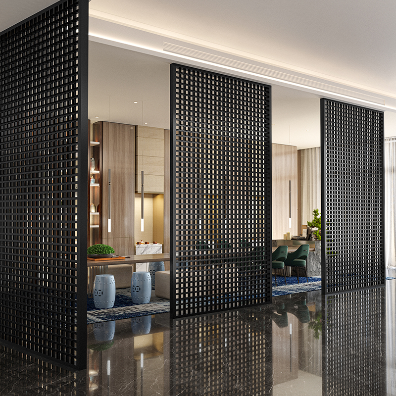 Modern Simple Metal Cross Grille Screen Partition Living Room Entrance Hollow Office Wabi-Sabi Style Restaurant Background