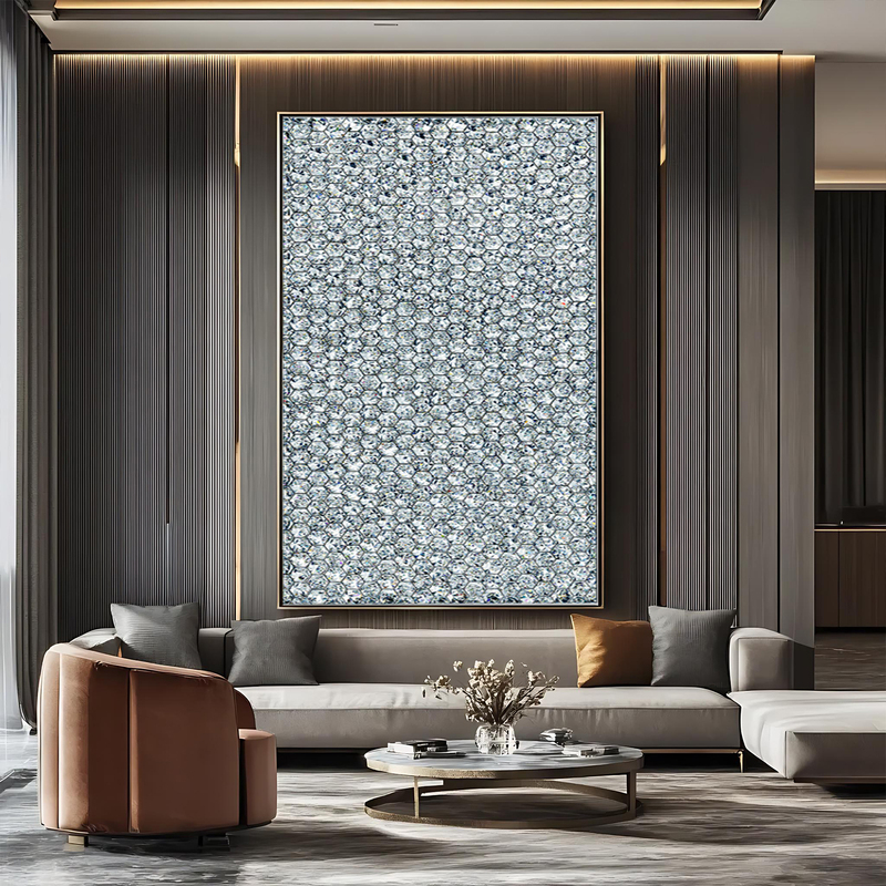Hotel Modern Light Luxury Decorative Painting Hexagonal Rhombus Crystal Installation Sofa Restaurant Corridor Background Wall Hanging Painting