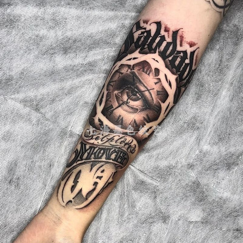 Trendy and Cool Large Tattoo Stickers for Covering Scars, Featuring the Eye of Time and Space, for Arms, Floral Arm Designs, and Thigh Tattoos, Herbal Semi-Sticker Style for Men