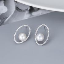 European and American s925 sterling silver freshwater pearl earrings simple Jordan-shaped micro-paved zircon earrings DIY earrings