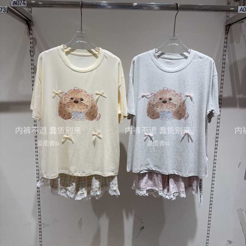 Cute Cartoon Print Pajamas for Women Summer New Style Short-Sleeved Shorts Home Wear Set Loose Casual Home Wear