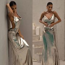 Shiny Sheath Long Prom Dress Summer Strap Sexy Backless Slee