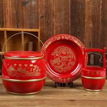 Complete collection of dowry solid wood descendants bucket wedding supplies small and large three-piece set toilet mahogany for bridal ornaments