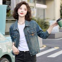 Black denim jacket for women 2024 new early autumn fashion popular this year beautiful spring and autumn casual retro tops