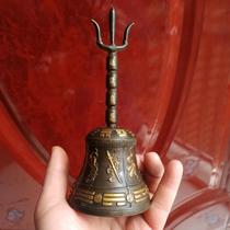 Gilt copper Sanqing bell rattle hand shake pure copper Dharma bell Dharma instrument Taoist bell device three-pronged copper bell Taoist priest ceremony