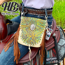 Original western denim waist bag riding tassels on both sides can be folded at the waist and can be worn diagonally across one shoulder super soft cowhide with engraving