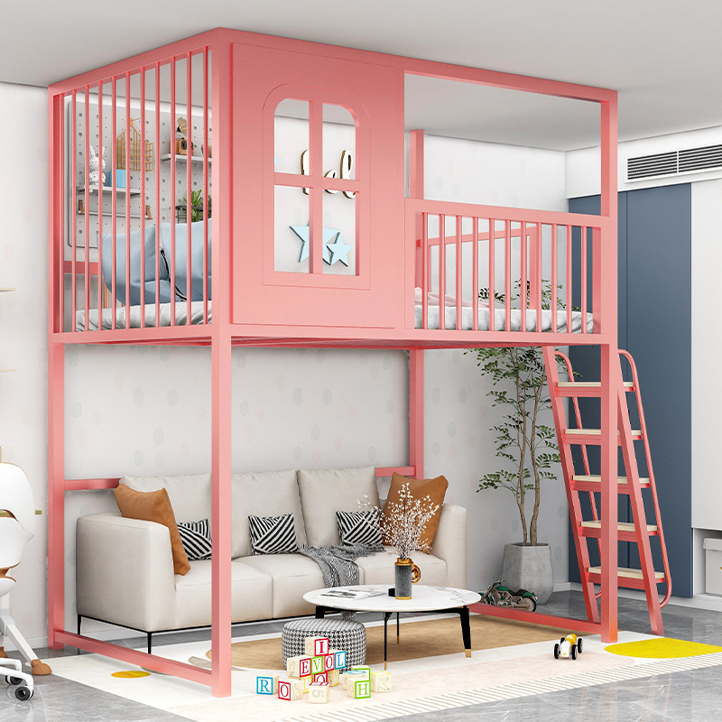 Loft Bed with a Desk Below, Suitable for Small Apartments, with a Raised Upper Bed and Staggered Height Levels