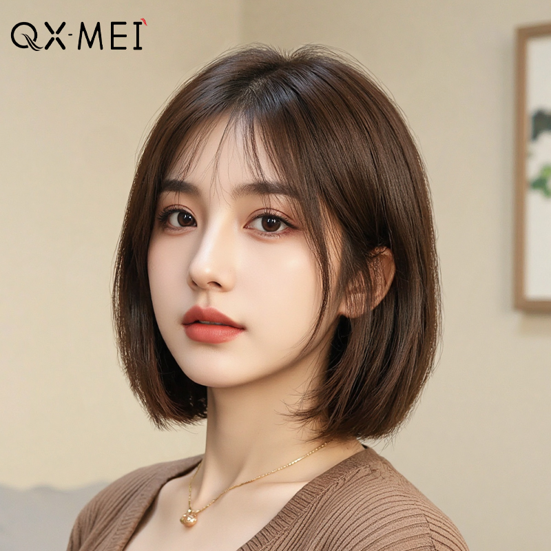 Full Head Wig for Women, Short Hair, Real Human Hair, Bob Wig, Full Natural Real Hair, Middle-Aged and Elderly Women's Style, Mom Style