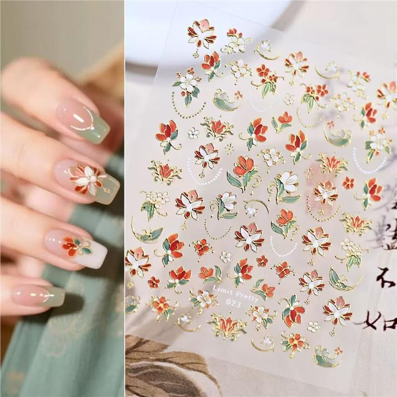 Xiaohongshu's Popular Dunhuang Mural Nail Stickers, Embossed Three-Dimensional New Chinese Style Nail Stickers, Wearable Nail Accessories