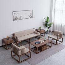 High-end new Chinese style sofa combination old elm Zen B&B black walnut couch modern solid wood simple living room hotel