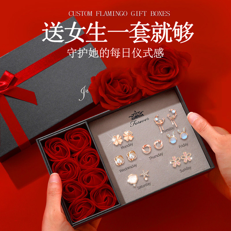 Authentic One-Week Earrings for Women, Sterling Silver Earrings, Anniversary Gift for Wife, Birthday Gift, Chinese Valentine's Day Gift for Girlfriend Authentic One-Week Earrings for Women, Sterling Silver Earrings, Anniversary Gift for Wife, Birthday Gift, Chinese Valentine's Day Gift for Girlfriend