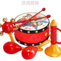 Men and women wooden childrens baby toys newborn @wave drum baby hand-cranked rattle can chew traditional sheepskin bite