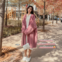 Gentle style Korean version of loose and lazy sweater girl opener swuttle clothes thickened out wearing medium and long knee knee knitted jackets