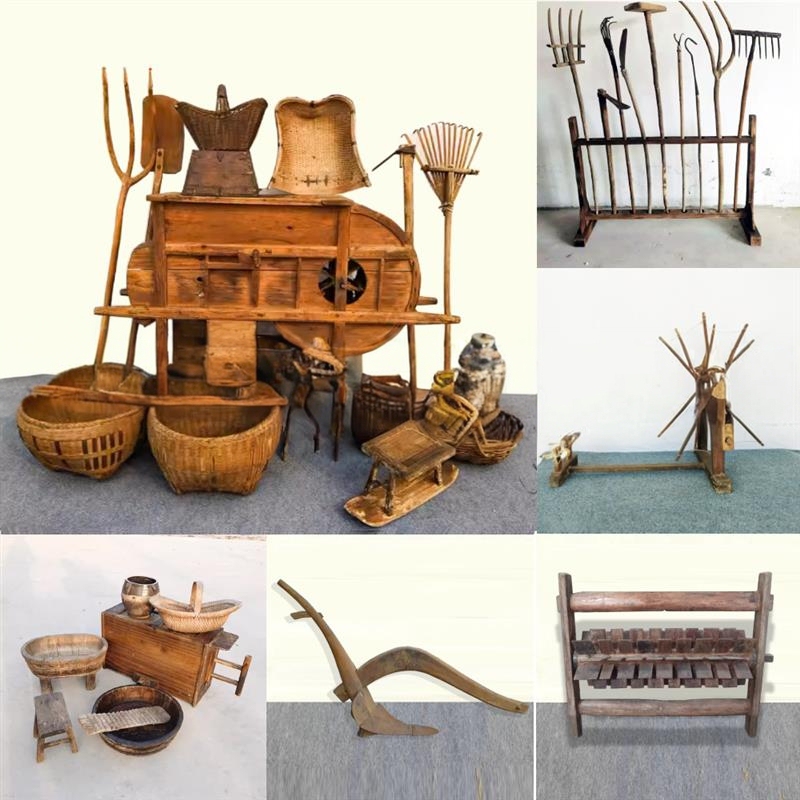 Traditional Folk Items, Old Agricultural Tools, Sickles, Old Wooden Plows, Traditional Spinning Wheels, Agricultural Cultural Tools, Nostalgic Items from the 1960S